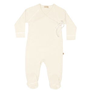 Baby kimono footie in pima cotton with bow - Crema - Lima Collection | UAUA Collections