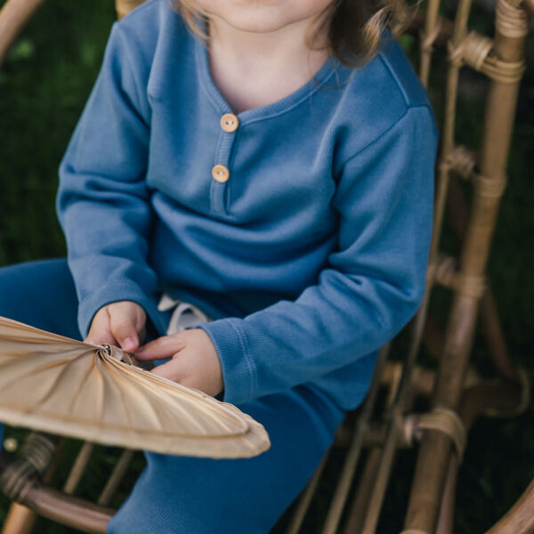 Toddler wearing button t-shirt long sleeves in pima cotton | UAUA Collections